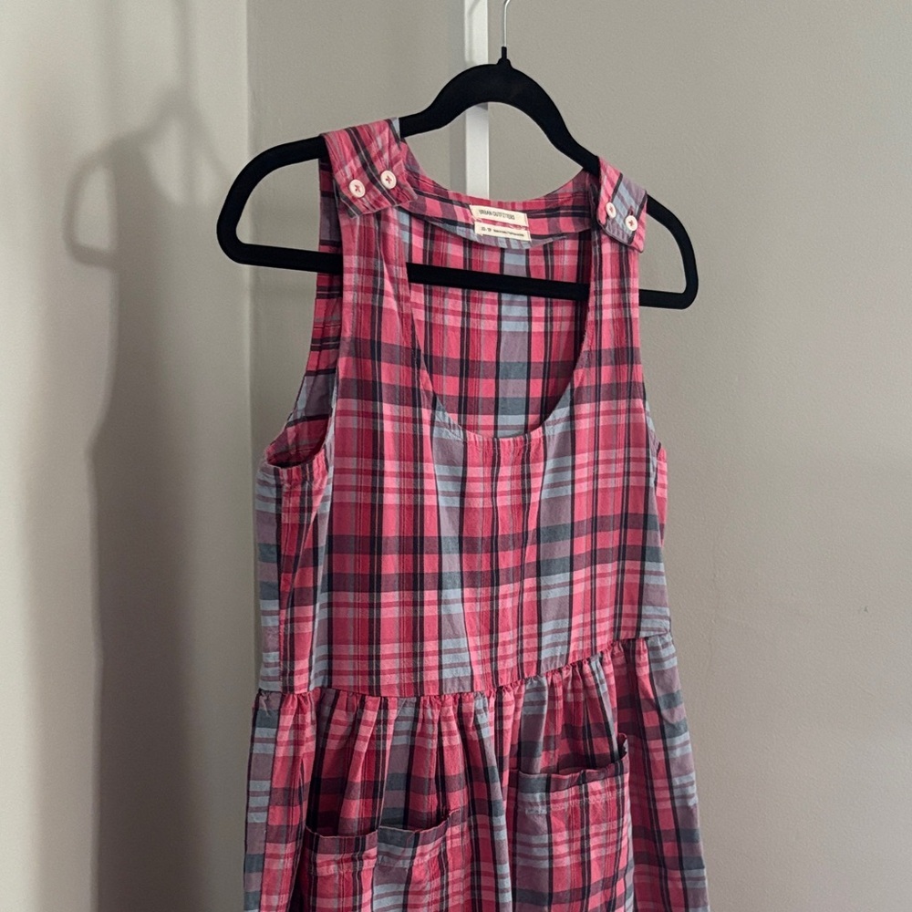 Urban Outfitters Pink & Blue Plaid Overalls Wide Leg Crop Length Womens Size XS - Picture 3 of 5